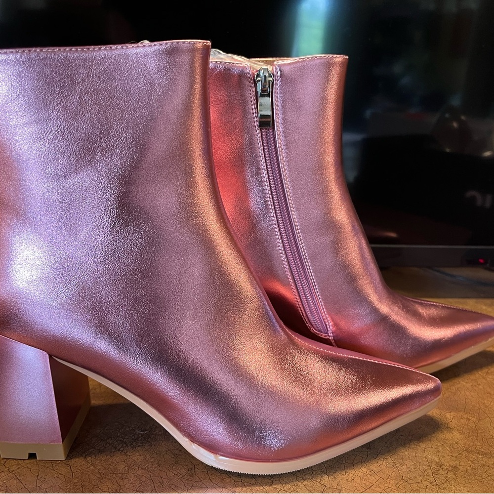 Metallic Pink Ankle Boots